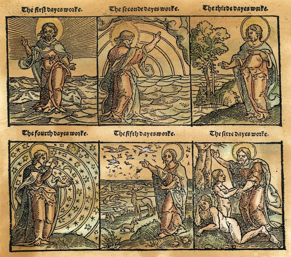 Bible: The Creation Woodcut Print - Miles Coverdale 1535