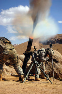 US Army Soldiers Firing 120mm Mortar - Combat Operations Poster Print by Stocktrek Images