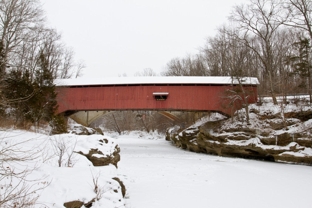 Narrow Covered Bridge in Winter Fine Art Print - Turkey Run State Park, Indiana