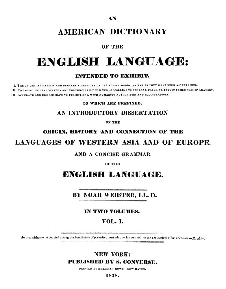 Noah Webster Title Page Fine Art Print - First Edition Dictionary