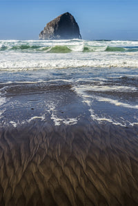 Patterns on the Beach with Rock Formation - Cape Kiwanda Print by Robert L. Potts