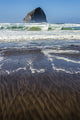 Patterns on the Beach with Rock Formation - Cape Kiwanda Print by Robert L. Potts