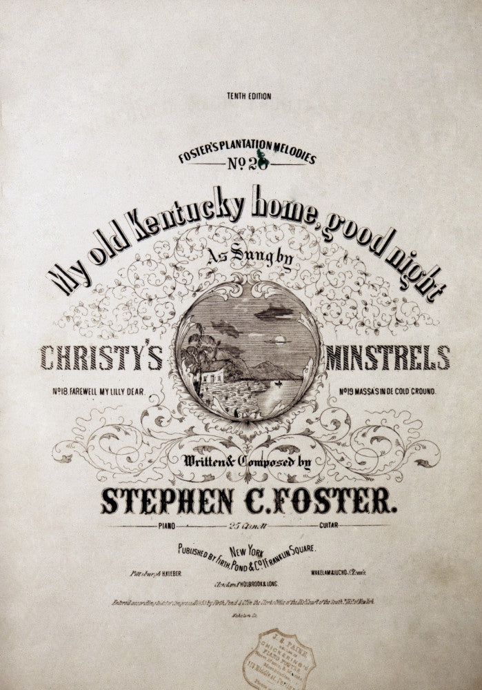 My Old Kentucky Home Sheet Music Cover Fine Art Print, 1854