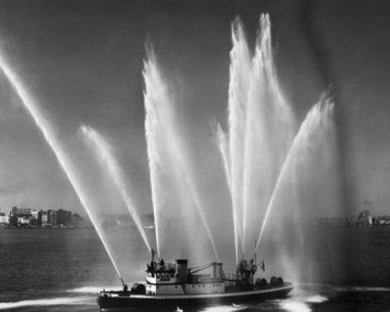 Fireboat Spraying Water in New York City Fine Art Print