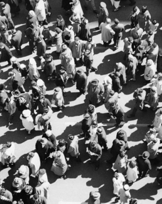 High Angle View of a Large Group of People Walking Fine Art Print