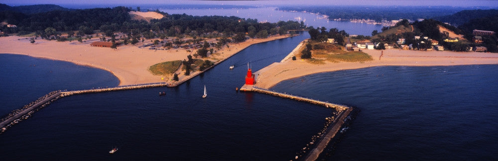 Aerial View of Holland Harbor Lighthouse Fine Art Print by Panoramic Images