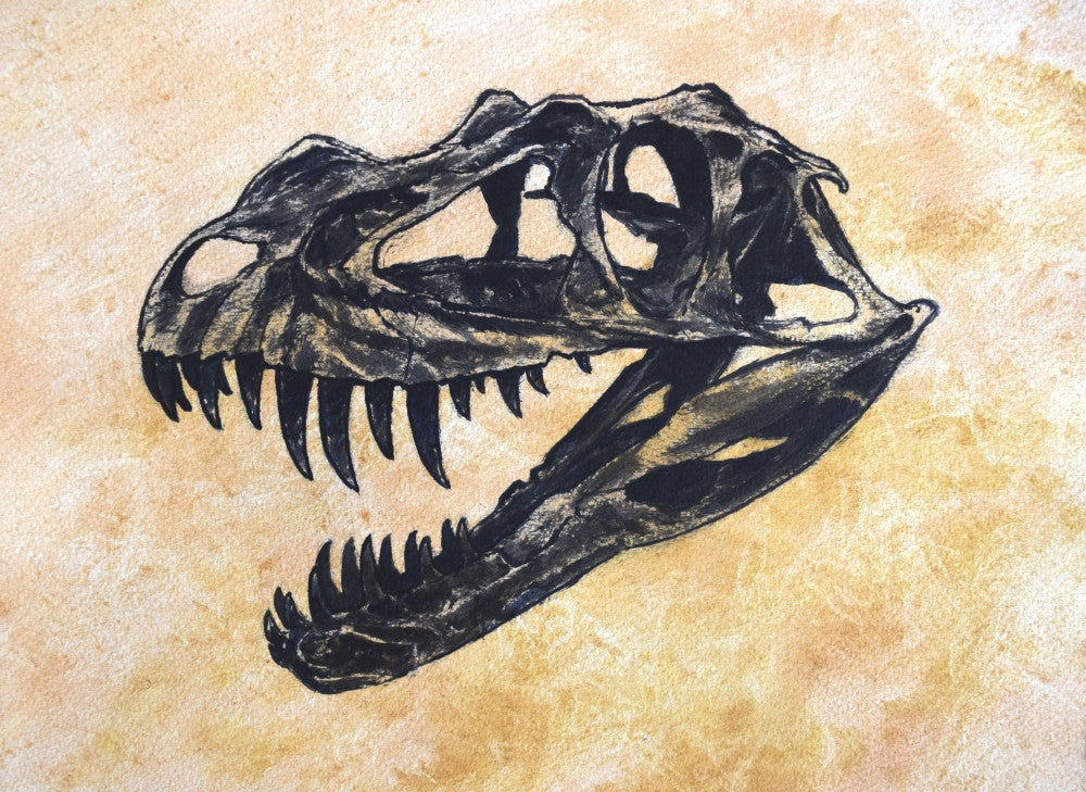 Ceratosaurus Dinosaur Skull Fine Art Print on Textured Background