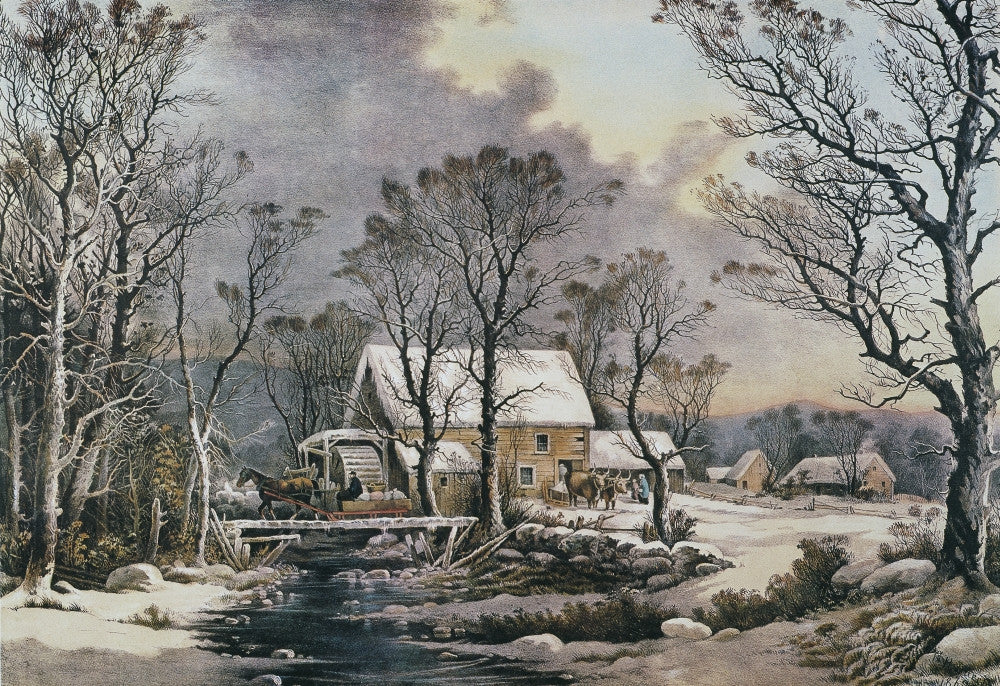Winter in the Country: The Old Grist Mill Lithograph by Currier & Ives