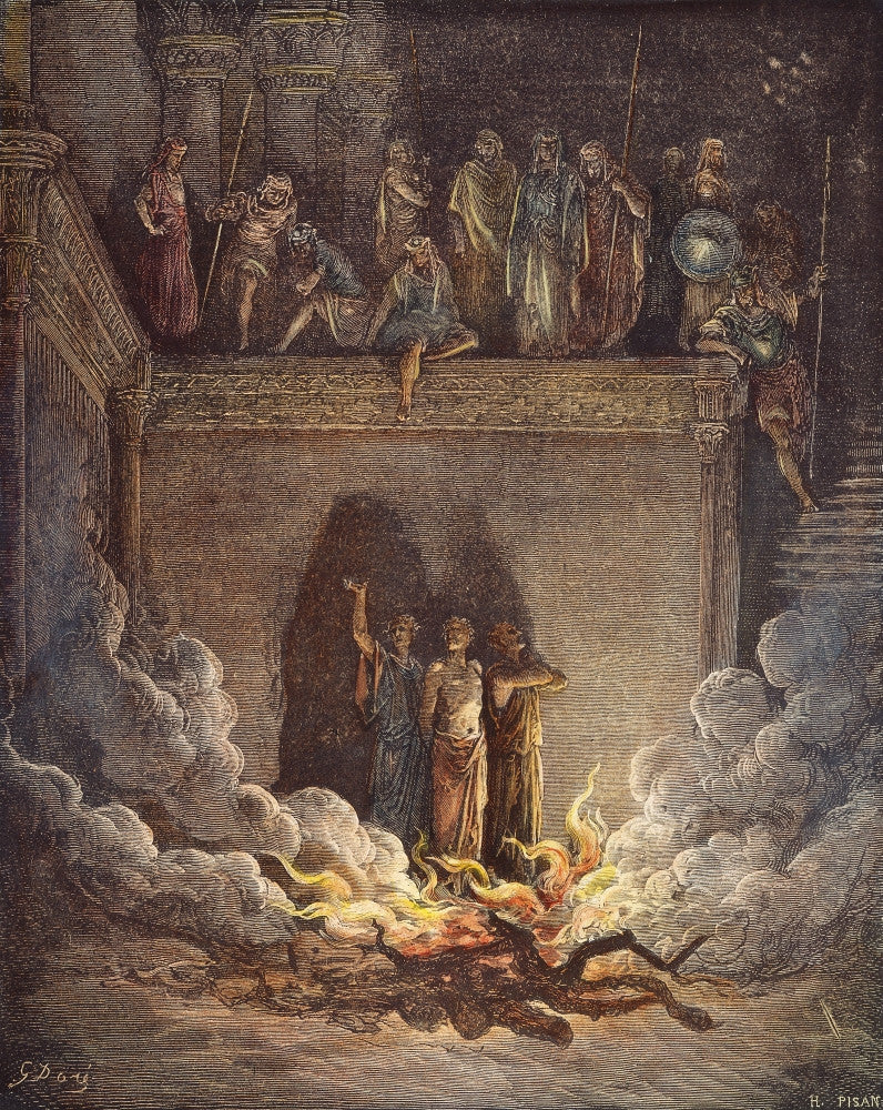 Three Hebrews in the Fiery Furnace Fine Art Print - 19th Century Engraving