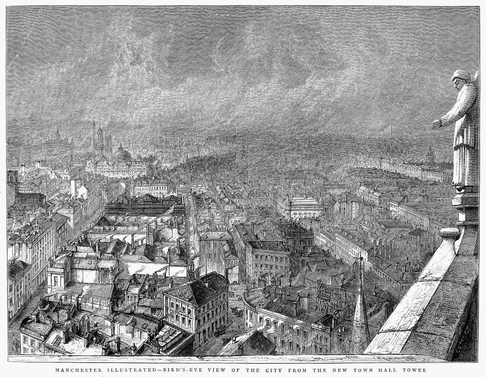 Bird's-Eye View of Manchester During the Industrial Revolution - Fine Art Print by Granger Collection