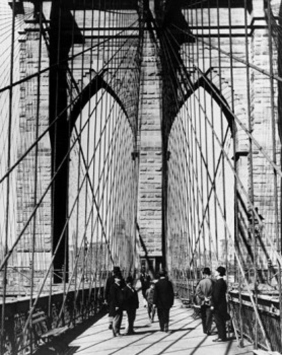 Brooklyn Bridge c. 1883 Fine Art Print - Group of People Walking