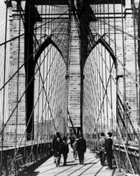 Brooklyn Bridge c. 1883 Fine Art Print - Group of People Walking