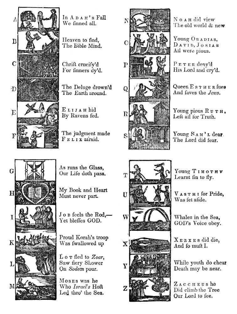 New England Primer Rhymed Alphabet Fine Art Print - 1777 Edition