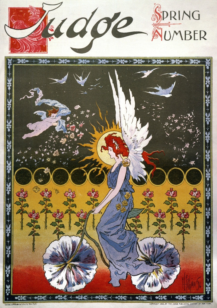 Bicycling Art Nouveau Poster Print - 1896 Magazine Ad