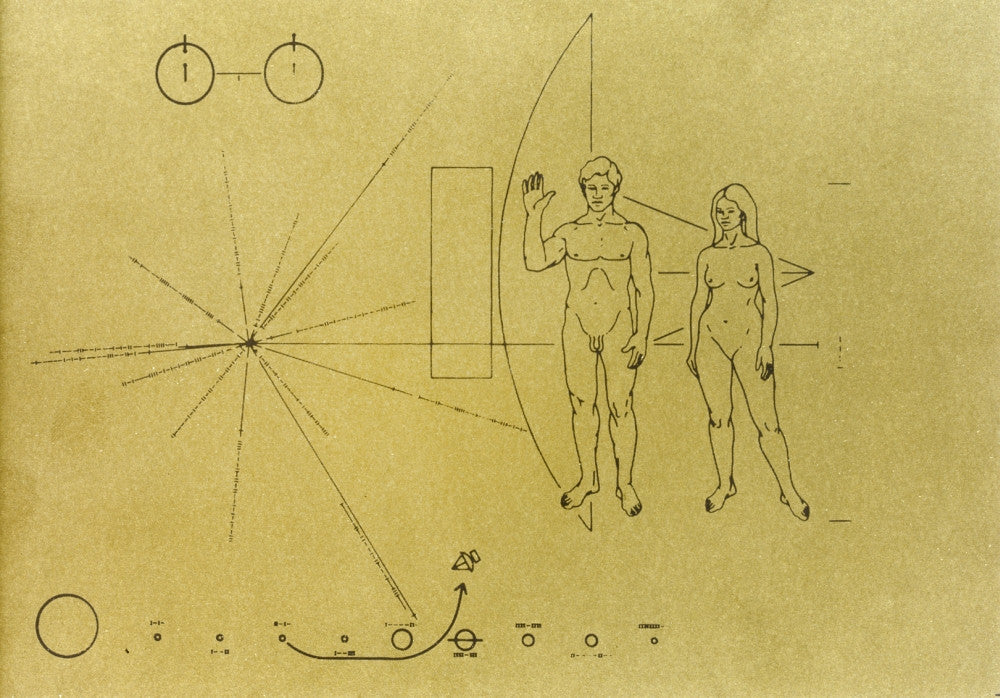 Pioneer Plaque Fine Art Print - Cosmic Greeting Card by Carl Sagan
