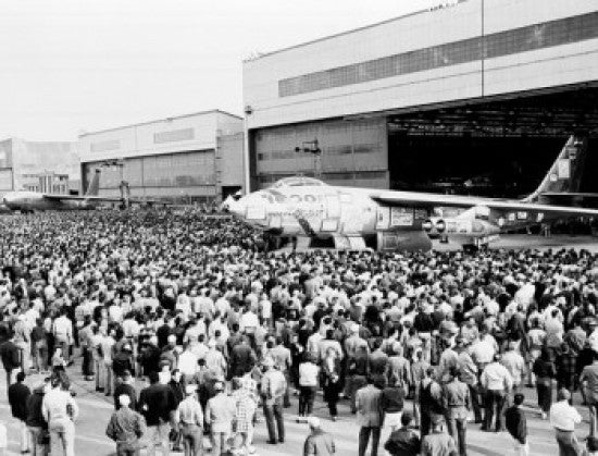 High Angle View of People Admiring B-47 Stratojet Fine Art Print