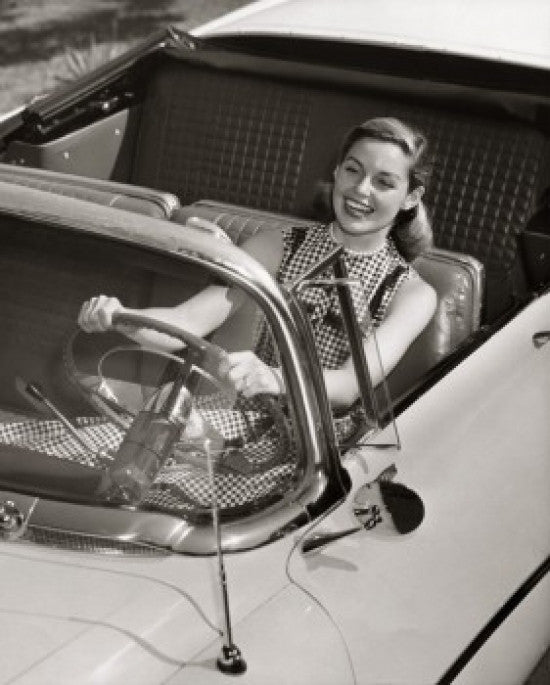 Young Woman Driving Convertible Car Fine Art Print