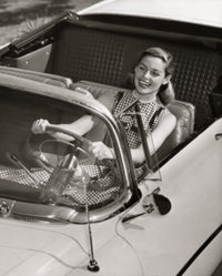 Young Woman Driving Convertible Car Fine Art Print
