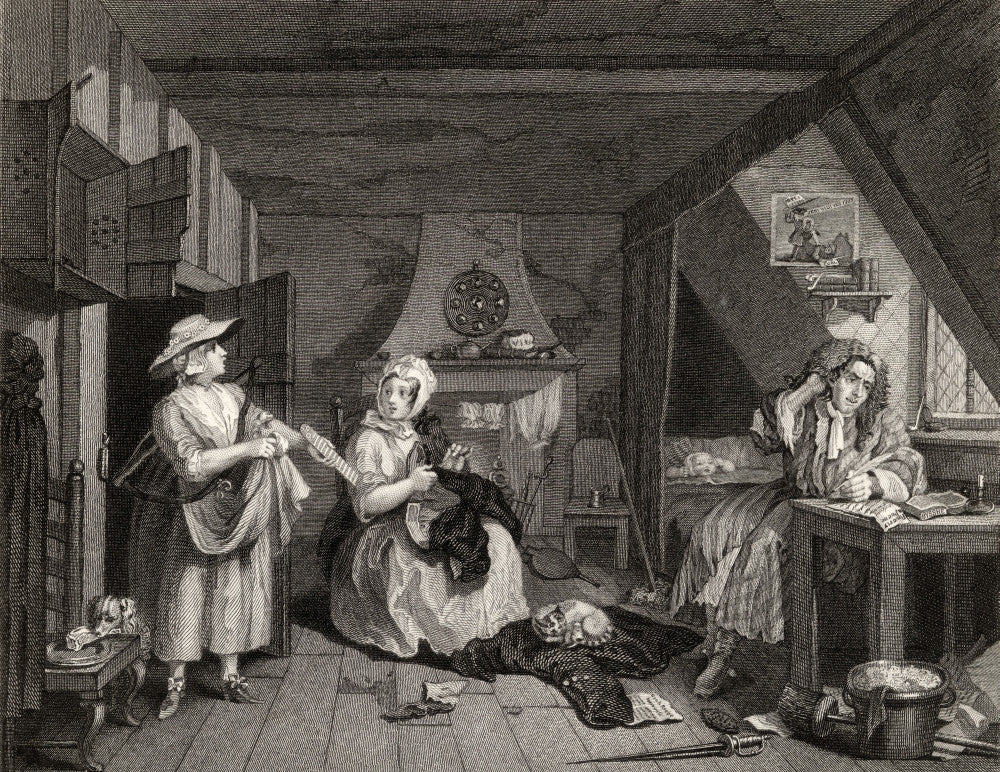 The Distressed Poet Fine Art Print by Hogarth - 1833