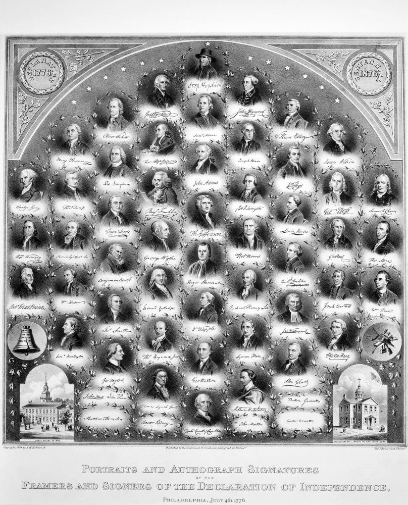Portraits and Autographs of the Signers of the Declaration of Independence Fine Art Print by Granger Collection