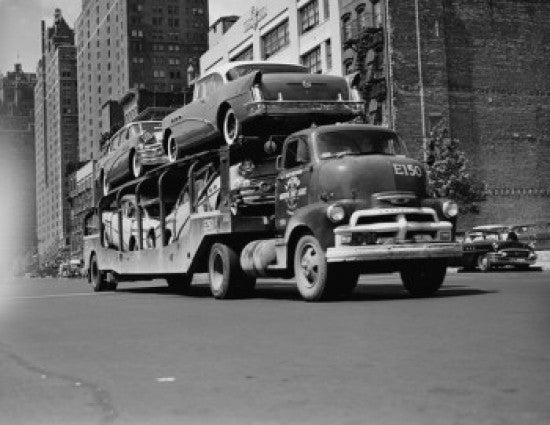 USA New York City Car Transporter Hauling Automobiles Poster Print