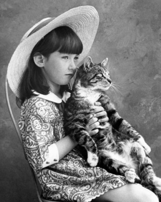Side Profile of a Girl Holding Her Cat Fine Art Print