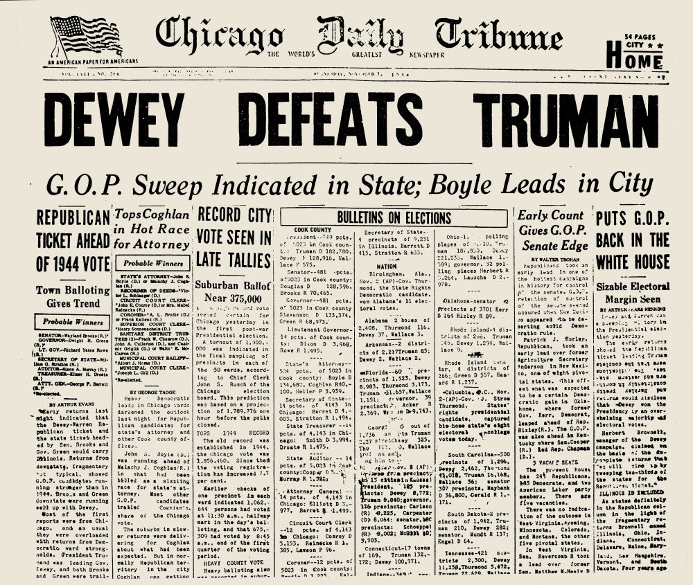 1948 Presidential Campaign Chicago Tribune Front Page Poster Print