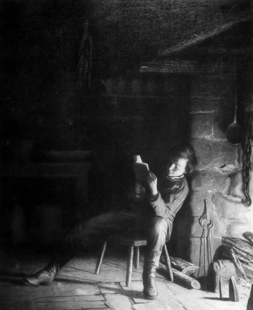 Abraham Lincoln Boyhood Reading by Firelight Fine Art Print