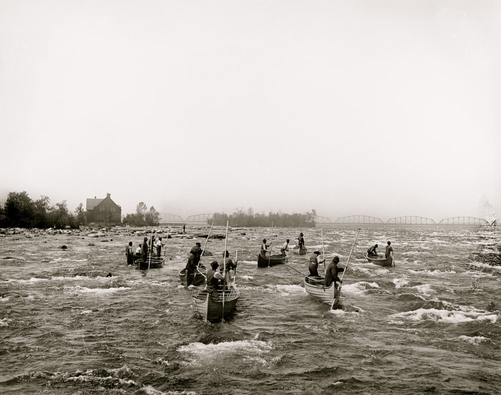 Indians Fishing in the Rapids, Sault Ste. Marie Fine Art Print