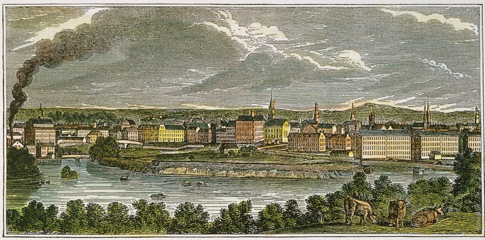Factories of Lowell, Massachusetts Fine Art Print - 1844 Engraving by Granger Collection