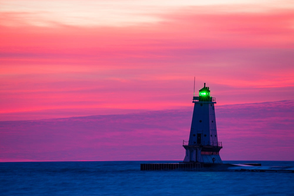Ludington North Pierhead Lighthouse Fine Art Print at Dusk