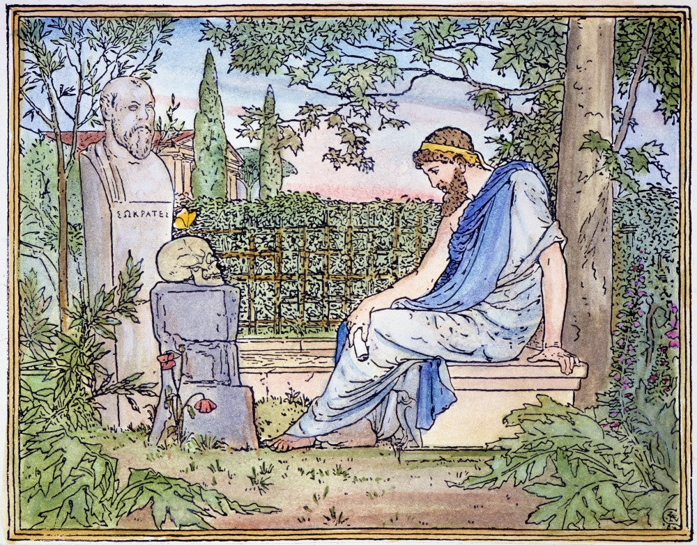 Plato Meditating at Socrates' Grave - Wood Engraving Print by Granger Collection