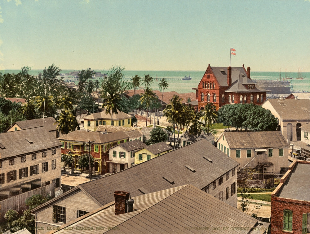 Florida: Key West Custom House and Harbor Photochrome Print, c. 1900