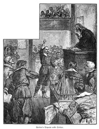 Samuel Gorton Disputing with John Cotton - 19th Century Wood Engraving Print by Granger Collection