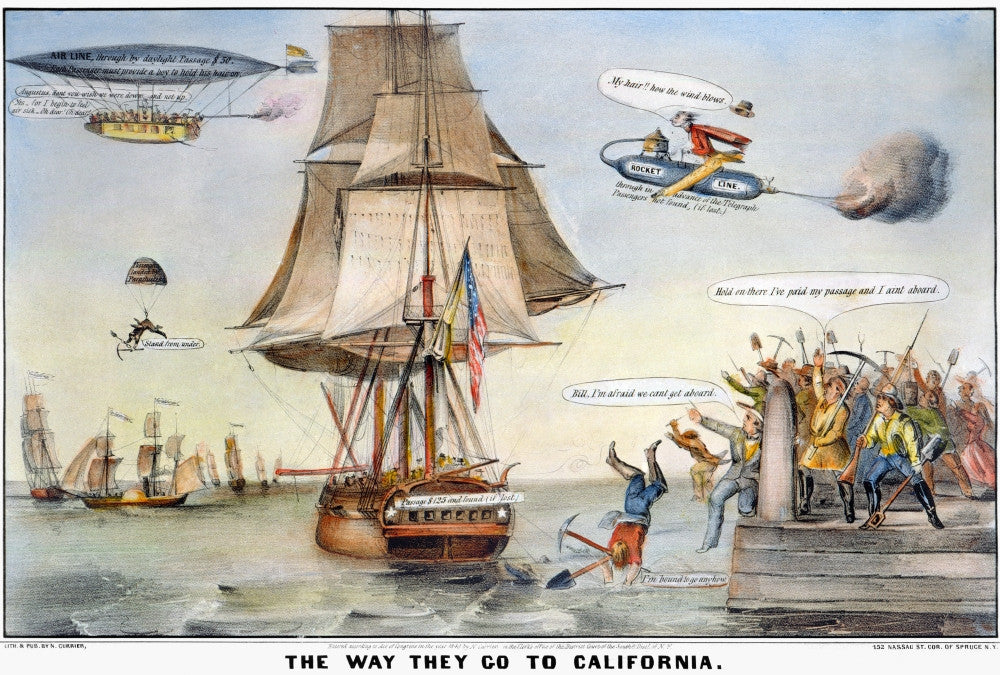 Gold Rush Cartoon Fine Art Print - 'The Way They Go To California' by Nathaniel Currier