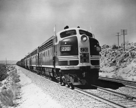 Train on a Railroad Track Fine Art Print - Santa Fe Railway, California