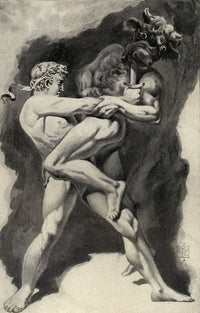 The Awful Fight Between Theseus and the Minotaur Fine Art Print by George Wharton Edwards