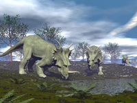 Three Styracosaurus Dinosaurs Drinking Fine Art Print
