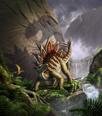 A Stegosaurus Surprised by an Allosaurus Fine Art Print