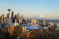 Seattle Cityscape Fine Art Print Featuring Space Needle & Mount Rainier by Greg Vaughn