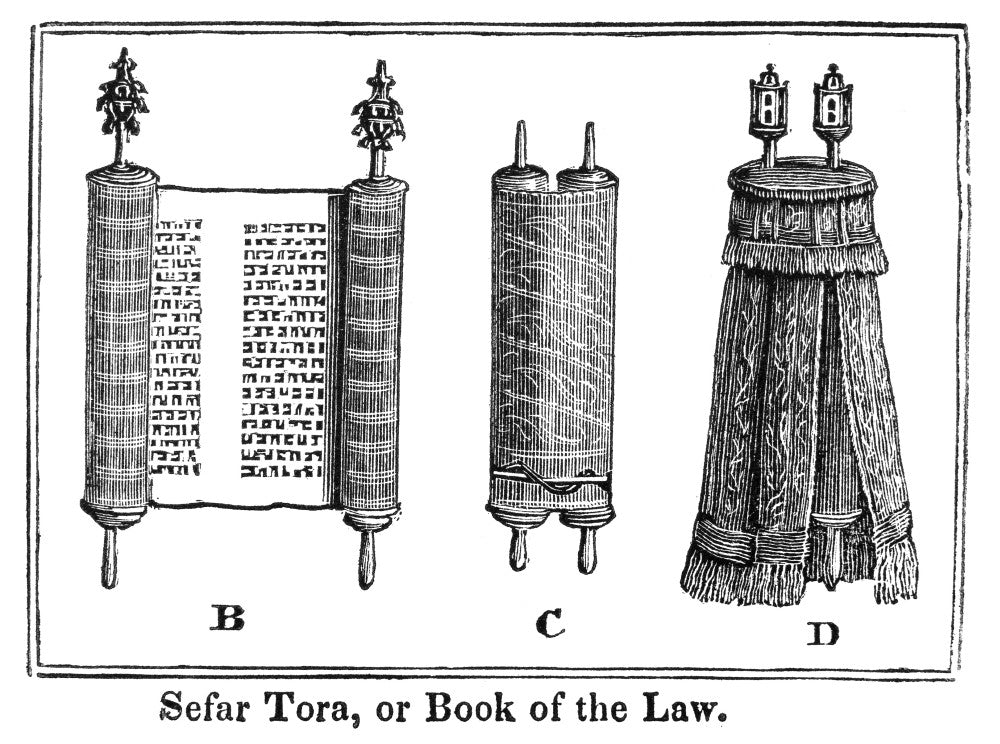 Torah Scroll Decorative Wood Engraving Print, 1842