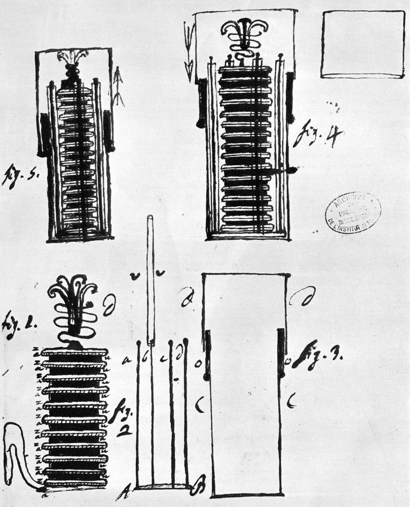 Voltaic Pile Manuscript Drawing Fine Art Print by Granger Collection