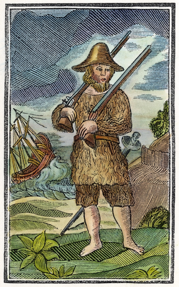 Robinson Crusoe Woodcut Print from 18th Century Edition by Granger Collection