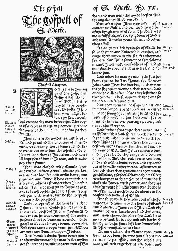 The Beginning of the Gospel of St. Mark Fine Art Print - 1535 English Bible