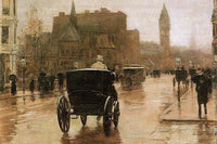 Manhattan in the Rain with Carriages and Trolleys Fine Art Print by Frederick Childe Hassam