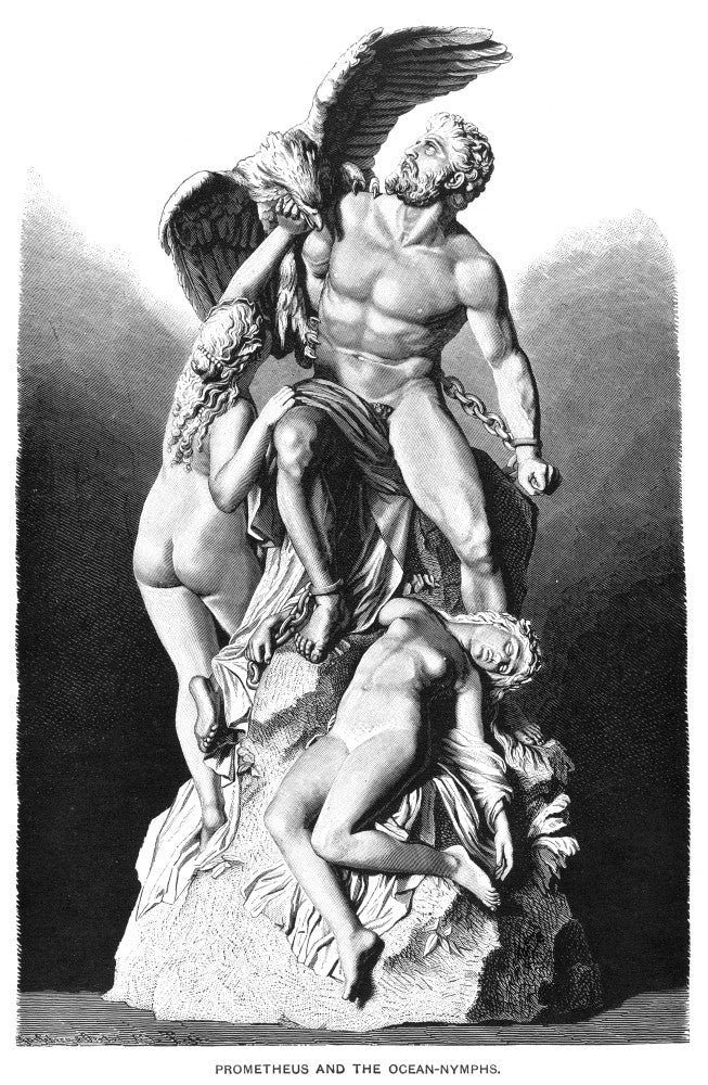 Prometheus and the Ocean Nymphs Fine Art Print - 19th Century Line Engraving