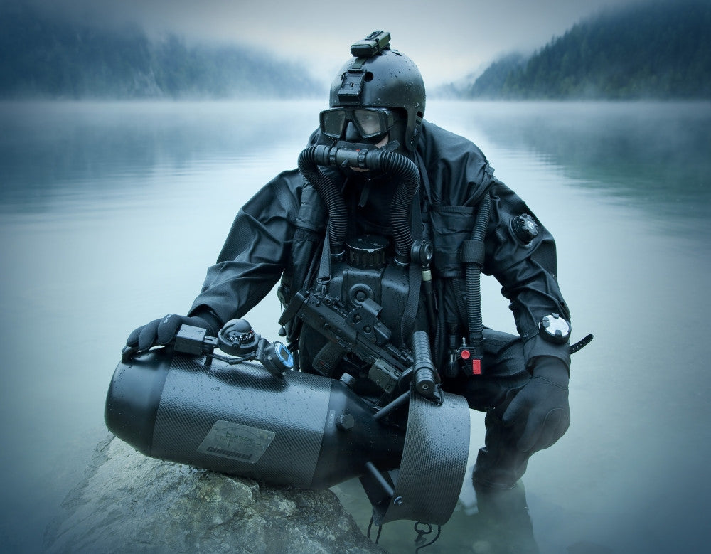 Special Operations Forces Combat Diver with Underwater Propulsion Vehicle Fine Art Print