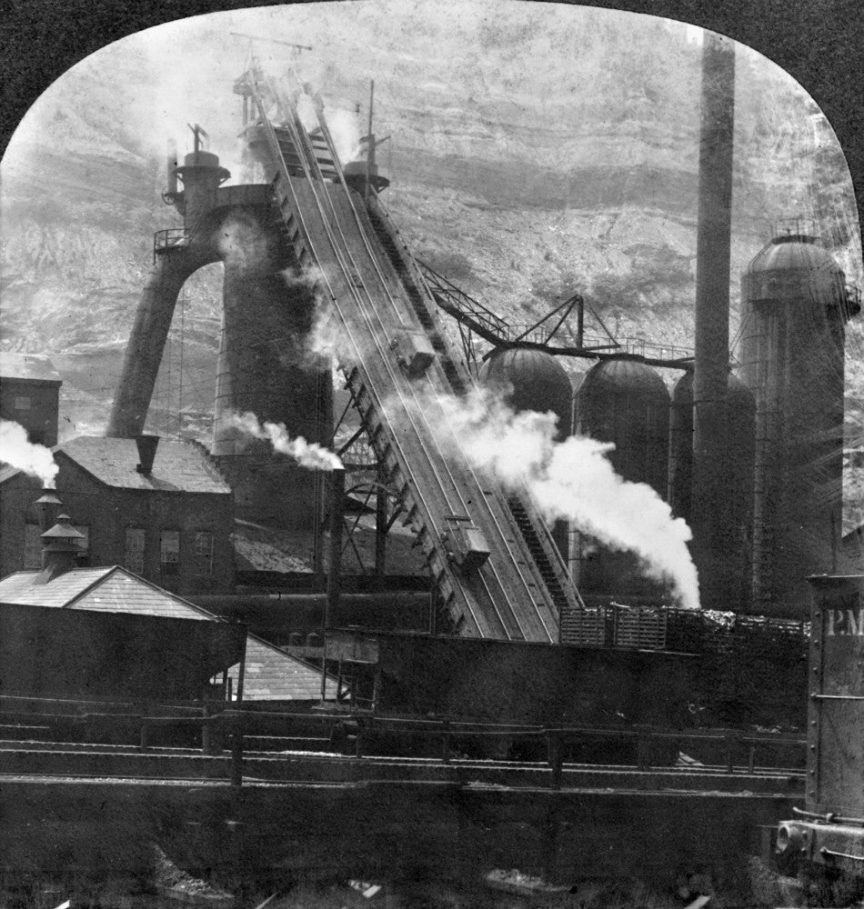 Steel Mill Blast Furnace Fine Art Print - C1905 Stereograph