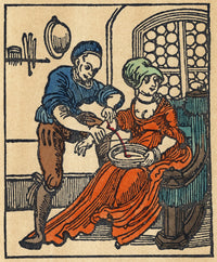 Bloodletting 16th Century Physician Practicing Venesection Woodcut Print