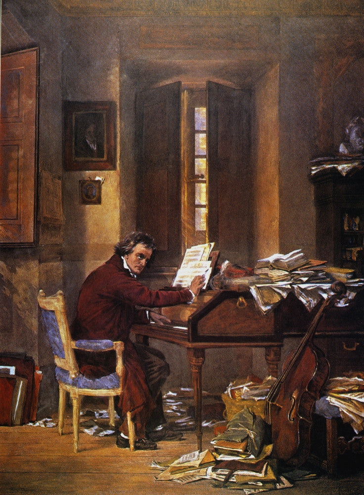 Ludwig Van Beethoven Composing in His Studio - Fine Art Print by C. Schloesser